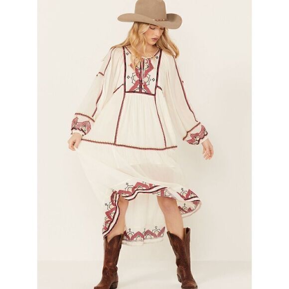 Free People Women's Sweet Escape Midi Dress boho embroidered small - Picture 2 of 12